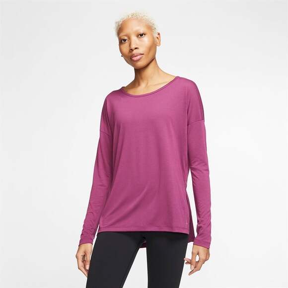Nike Dri-Fit Purple Yoga Long Sleeve Side-Slit T-Shirt Women's Size Small - Picture 1 of 8